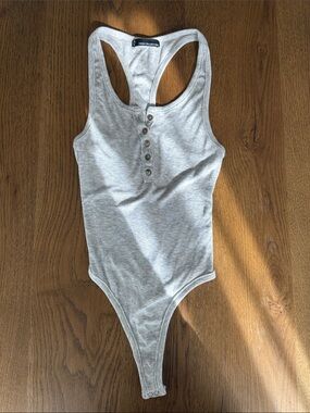 Racerback Ribbed Bodysuit - Gray